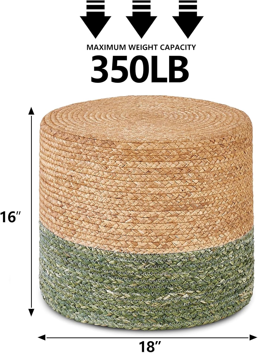 Wimarsbon 18'' Ottoman Pouf, Natural Braided Poof, Rustic Handweave Lounge Pouffe, Boho Footrest