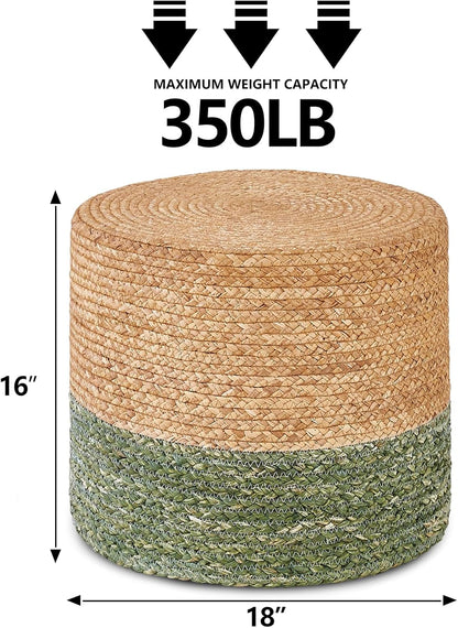 Wimarsbon 18'' Ottoman Pouf, Natural Braided Poof, Rustic Handweave Lounge Pouffe, Boho Footrest