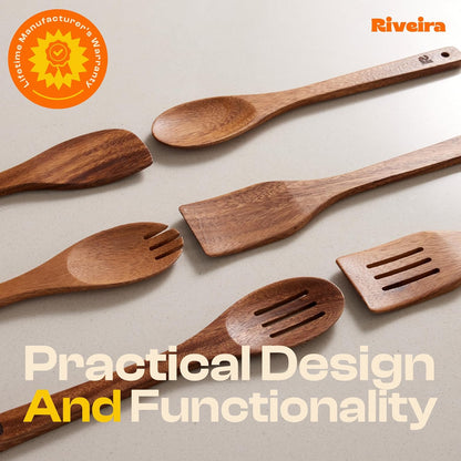 Riveira Walnut Wooden Spoons for Cooking Set of 6 – Natural Walnut Wooden Cooking Utensils