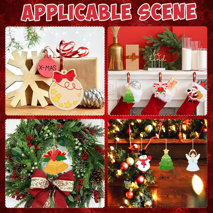 80PCS Wooden Christmas Ornaments to Paint, 8 Styles DIY Blank Unfinished Wood Reindeer Santa Claus