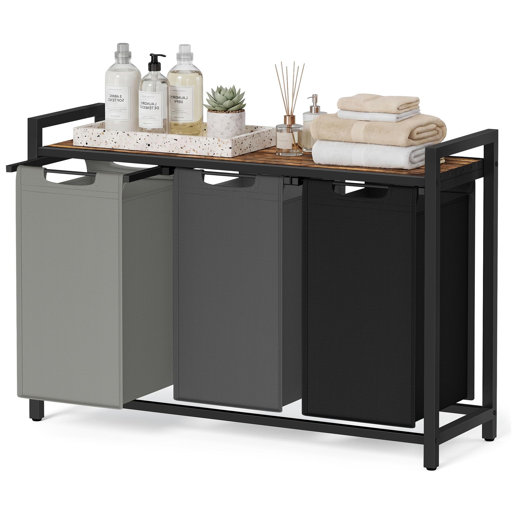 SONGMICS HOME Laundry Basket Sorter with Storage Shelf, Laundry Hamper with Metal Frame, 3 x 10.6