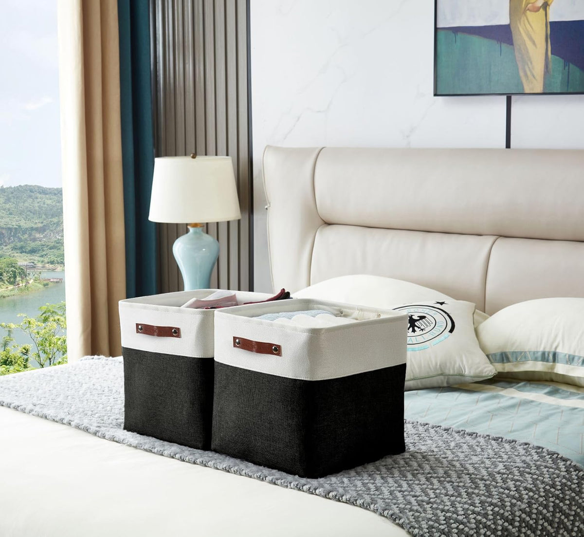 DECOMOMO Storage Cubes, 11x11 Cube Storage Bins, Baskets for Shelves (Black & White, Cube 11" - 4