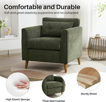 Modern Accent Chair with Wooden Legs Plush Fabric Armchair Cozy Reading Chair for Living Room