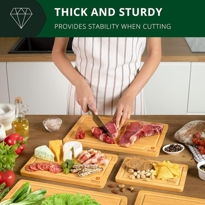 ROYAL CRAFT WOOD Wooden Serving Boards for Kitchen Meal Prep&Bamboo Wood Cutting Board Set with