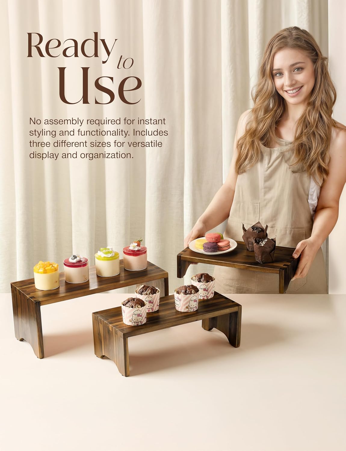 Acacia Wooden 3 Tier Cupcake Stand - Risers for Display for Food Buffet Risers and Stands – Food