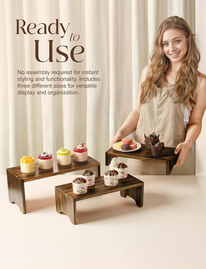 Acacia Wooden 3 Tier Cupcake Stand - Risers for Display for Food Buffet Risers and Stands – Food