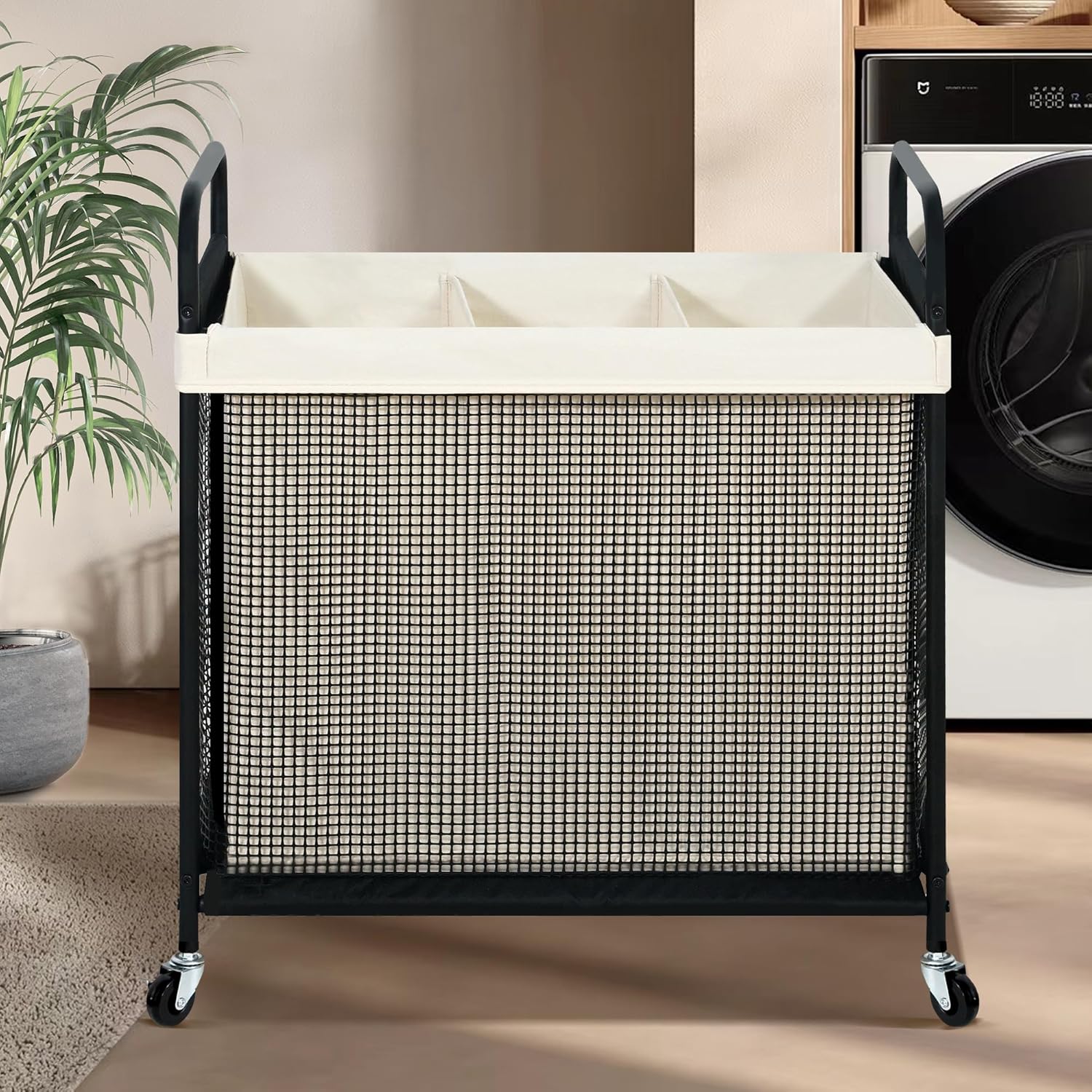STO STO Laundry Hamper 3 Section, 120L Rolling Laundry Sorter Cart with Removable and Washable