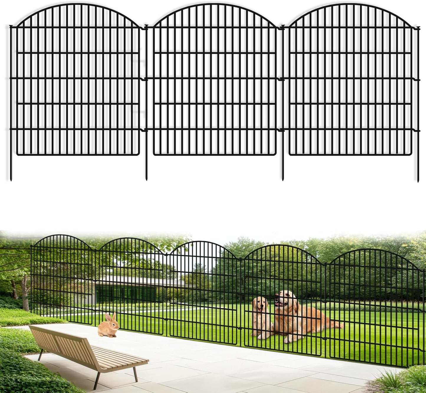 16 Panels Decorative Garden Metal Fence, 33in (H) x 38.67ft (L) No Dig Dog Fencing for Outdoor