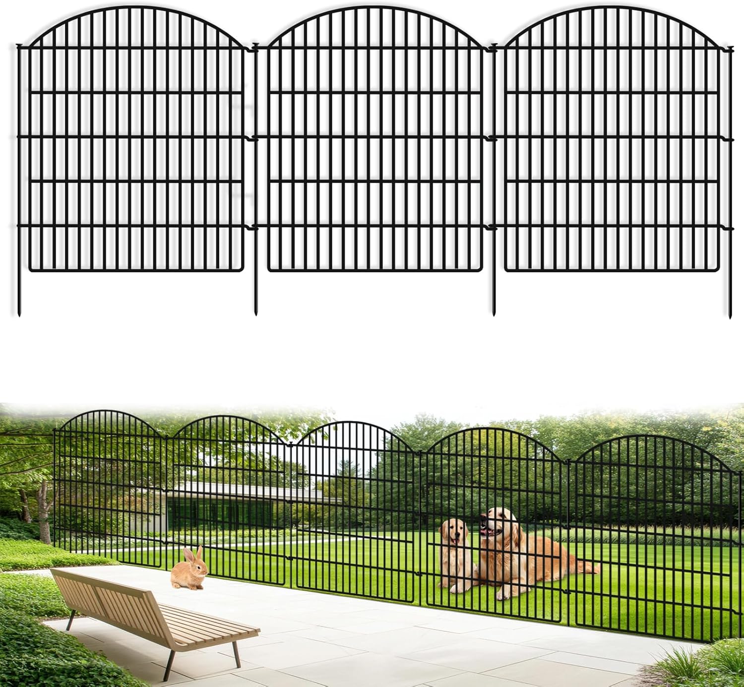 16 Panels Decorative Garden Metal Fence, 33in (H) x 38.67ft (L) No Dig Dog Fencing for Outdoor