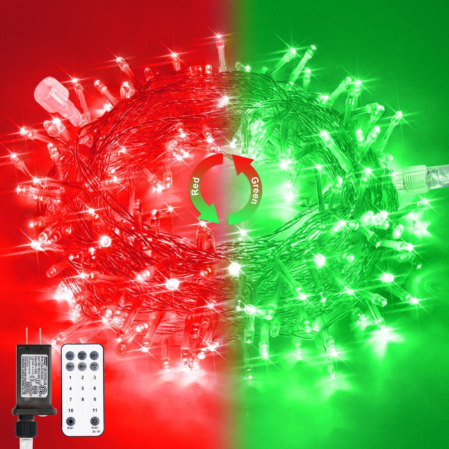 JMEXSUSS 100 LED Red & Green Christmas Lights Plug in, Christmas String Lights Indoor, 33ft