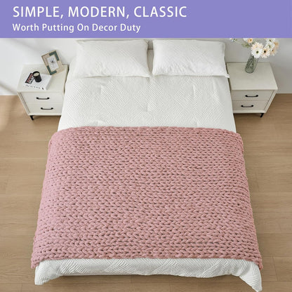 Bigacogo Chunky Knit Throw Blanket for Couch, 40x80 inches, 100% Hand Knitted with Thick Jumbo