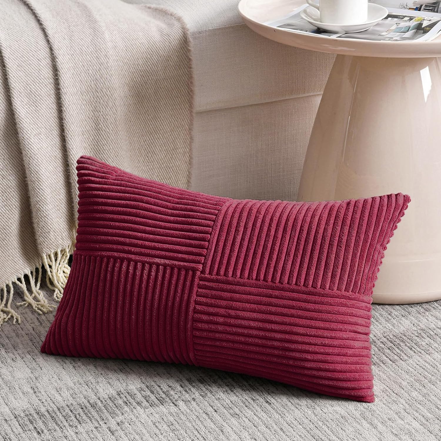 Fancy Homi 2 Packs Burgundy Lumbar Decorative Throw Pillow Covers 12x20 Inch for Living Room Couch