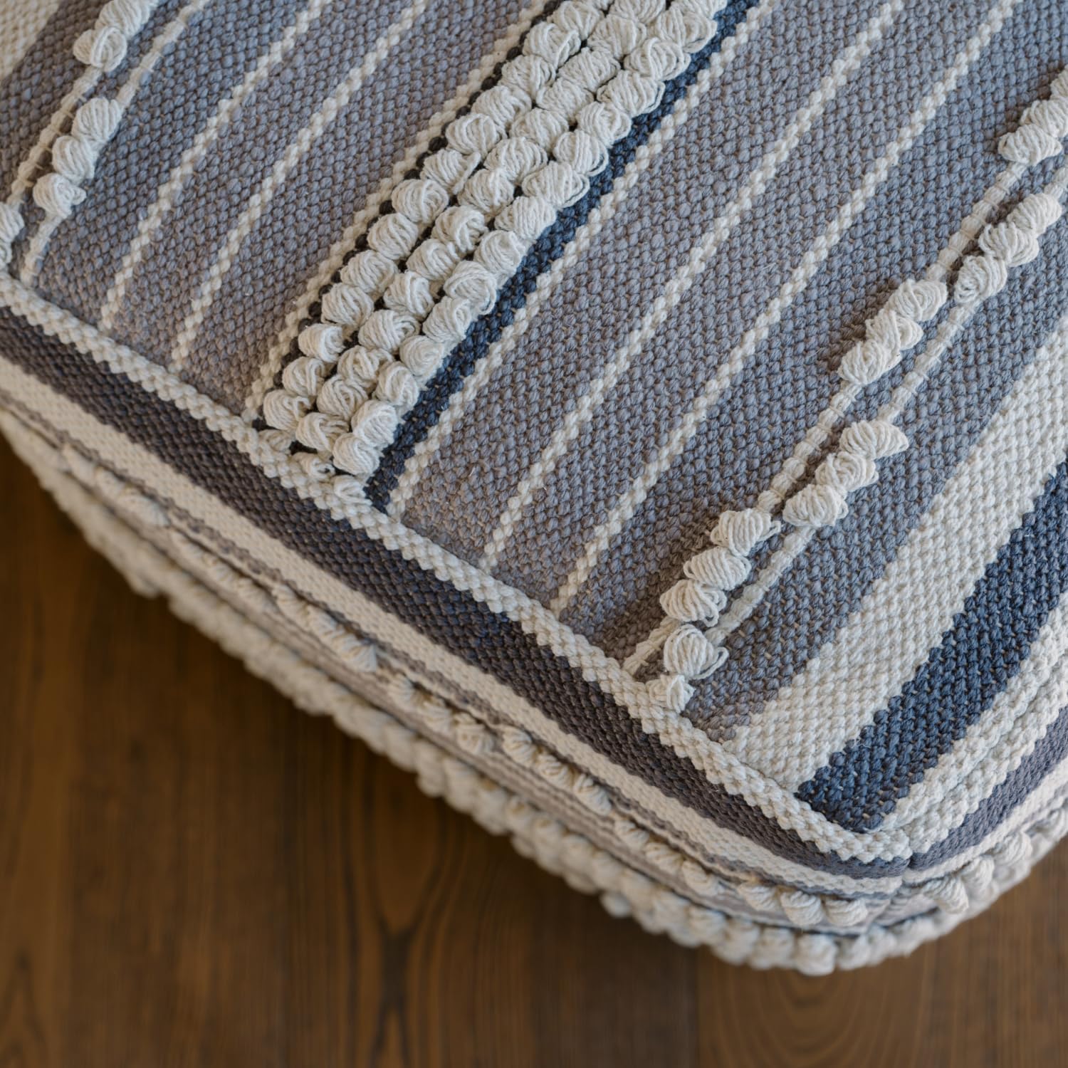 Pouf Ottoman, Square Hand Woven Loop and Striped Ottoman Pouf for Living Room or Bedroom, Floor
