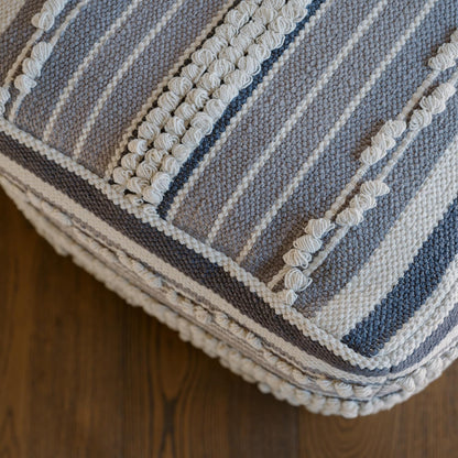 Pouf Ottoman, Square Hand Woven Loop and Striped Ottoman Pouf for Living Room or Bedroom, Floor