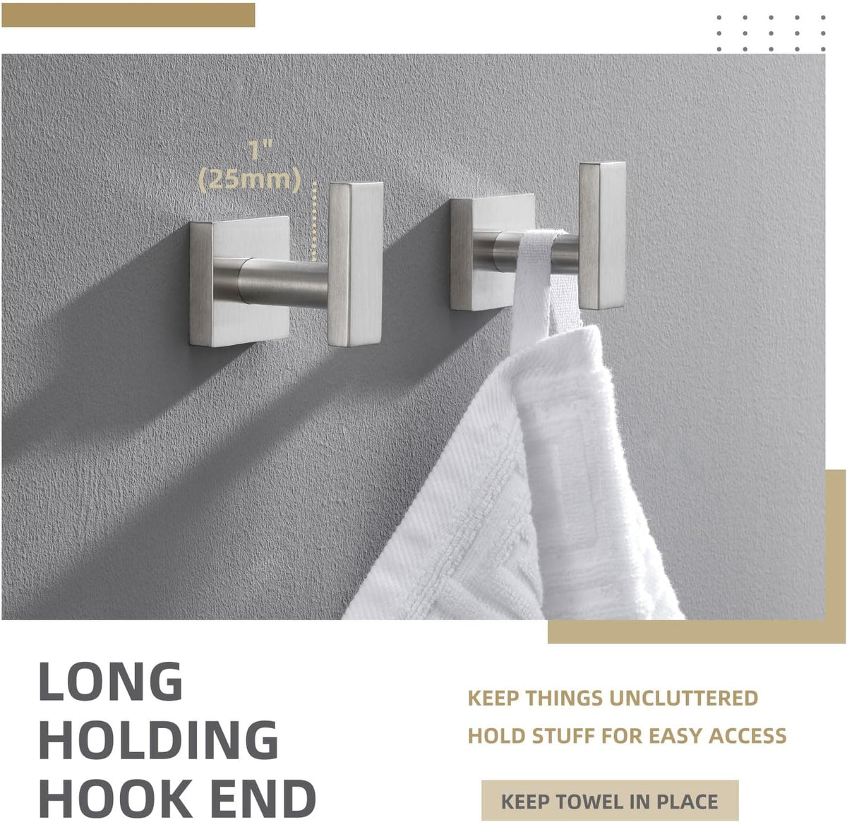 Angle Simple Bathroom Towel Hook 2 Pack, SUS304 Stainless Steel Bath Robe Holder, Modern Coat Hook