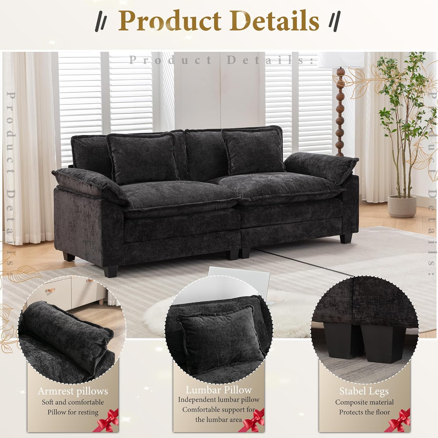 URRED Modular Sectional Sofa Comfy Cloud Couch, Modern Chenille Sofa Sleeper Deep Seat Couches with