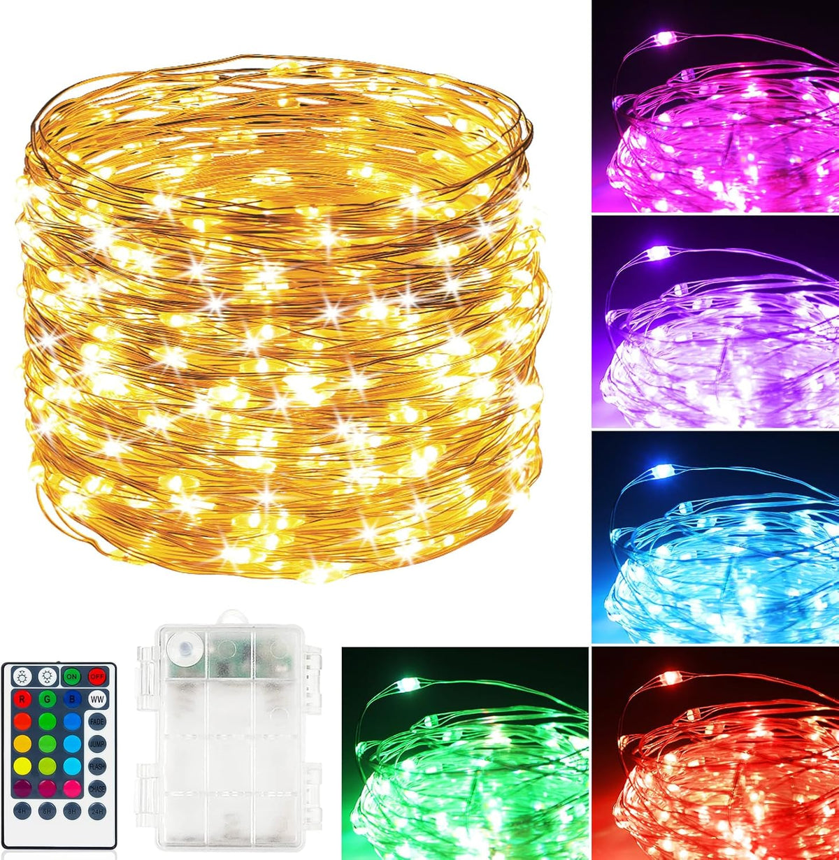 39Ft 120 LED Fairy Lights Battery Operated, RGB Color Changing String Light with Remote and Timer