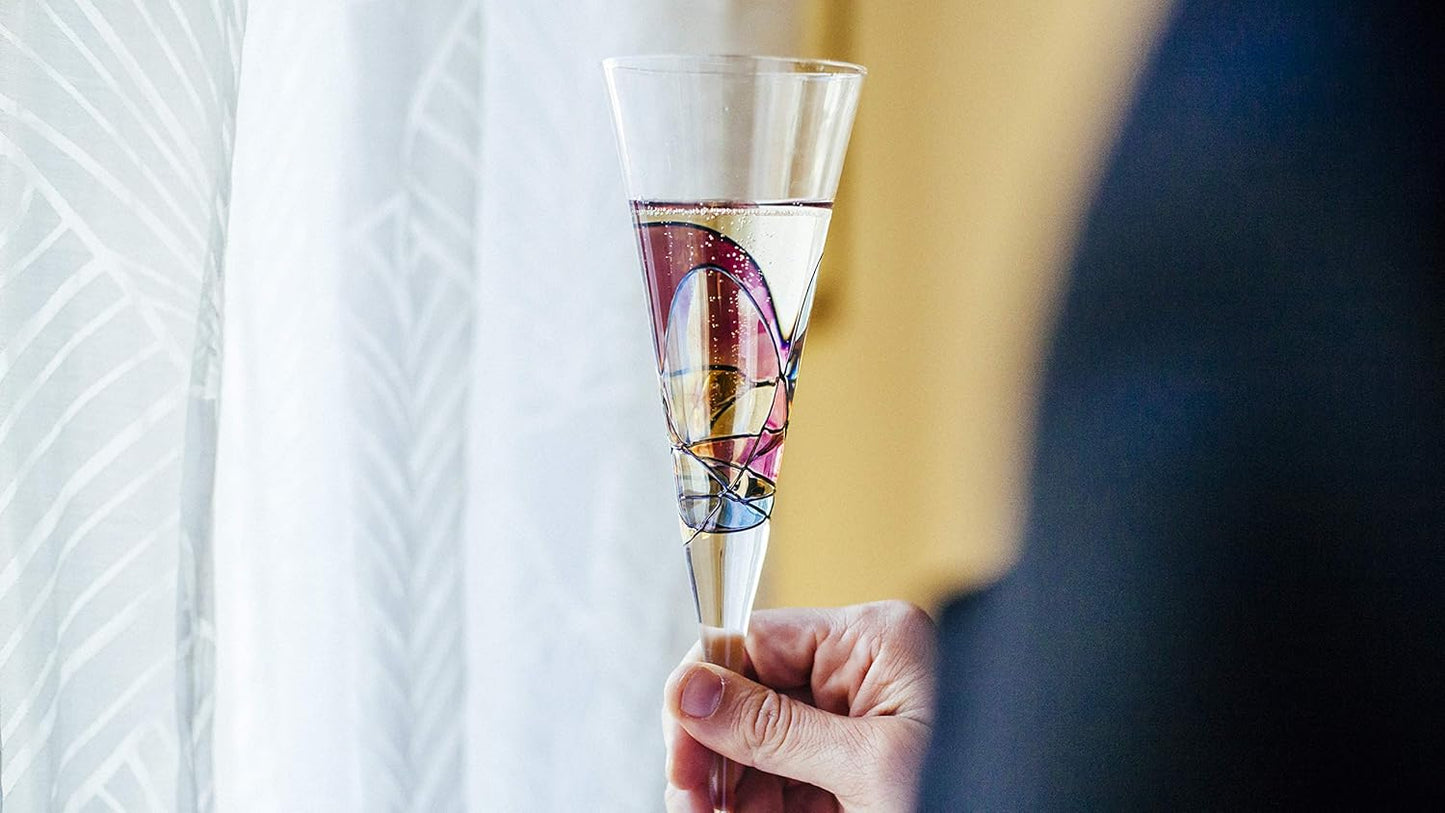 Victoria Barcelona Champagne Flute - 7.5 Oz Mouth-Blown Hand Painted, Antoni Gaudi & Murano
