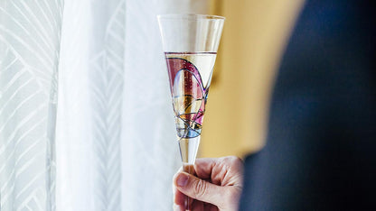 Victoria Barcelona Champagne Flute - 7.5 Oz Mouth-Blown Hand Painted, Antoni Gaudi & Murano