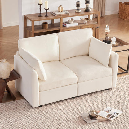 Tbfit 59" Loveseat Sofa, Chenille Small Sofa Couch, Love Seat with 2 Pillows for Small Space