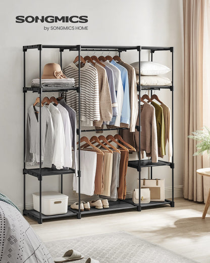SONGMICS Portable Closet, Freestanding Closet Organizer, Clothes Rack with Shelves, Hanging Rods