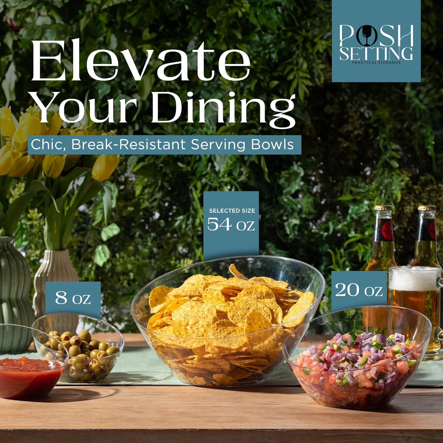 Posh Setting - Clear Plastic Serving Bowls for Party Angled Bowls Disposable Chip Bowls Candy Bowls