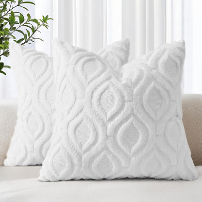 decorUhome Fall Throw Pillow Covers 20x20 Inch Set of 2, Soft Plush Decorative Faux Fur White Solid