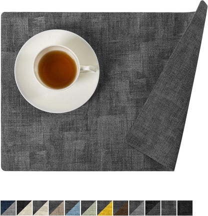 Romanstile Reversible Vinyl Placemats Set of 6, Faux Leather 100% Waterproof Oil-Proof Wipeable