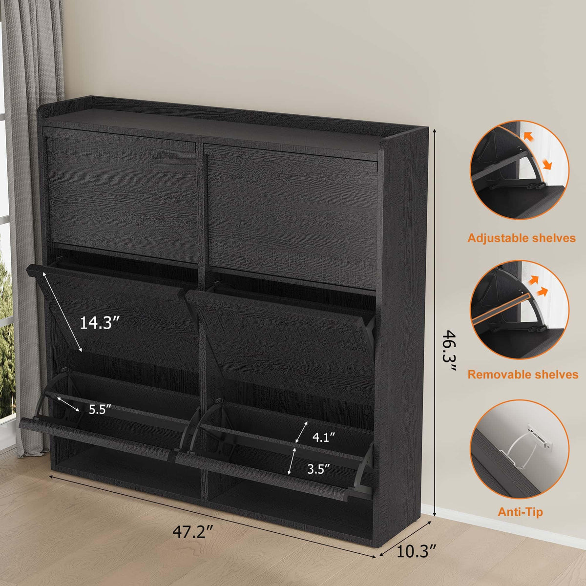 GarveeHome Shoe Cabinet with 6 Flip Drawers, Wooden Shoe Organizer Cabinet with Adjustable Shelf