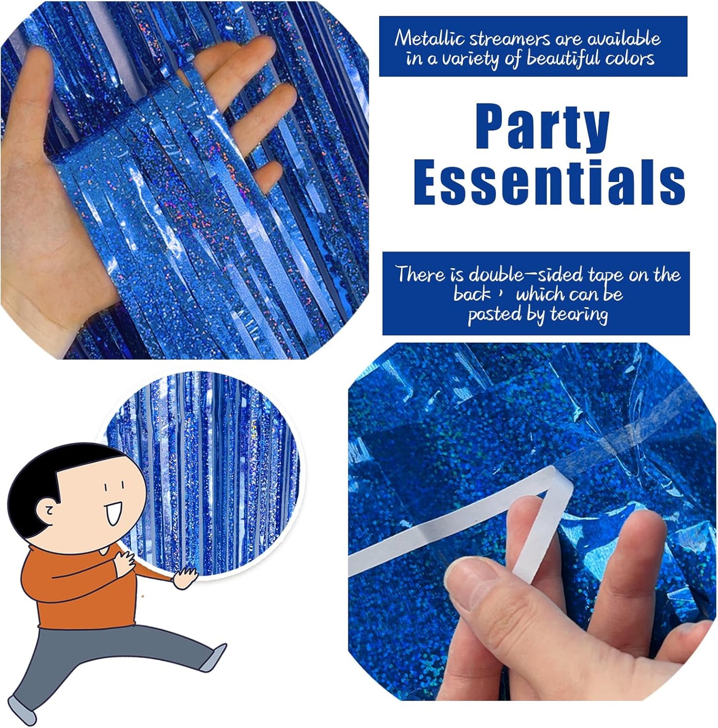 3 Pack Blue Backdrop Party Streamers Ocean Themed Decor Birthday Party Decorations Foil Fringe