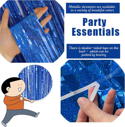 3 Pack Blue Backdrop Party Streamers Ocean Themed Decor Birthday Party Decorations Foil Fringe