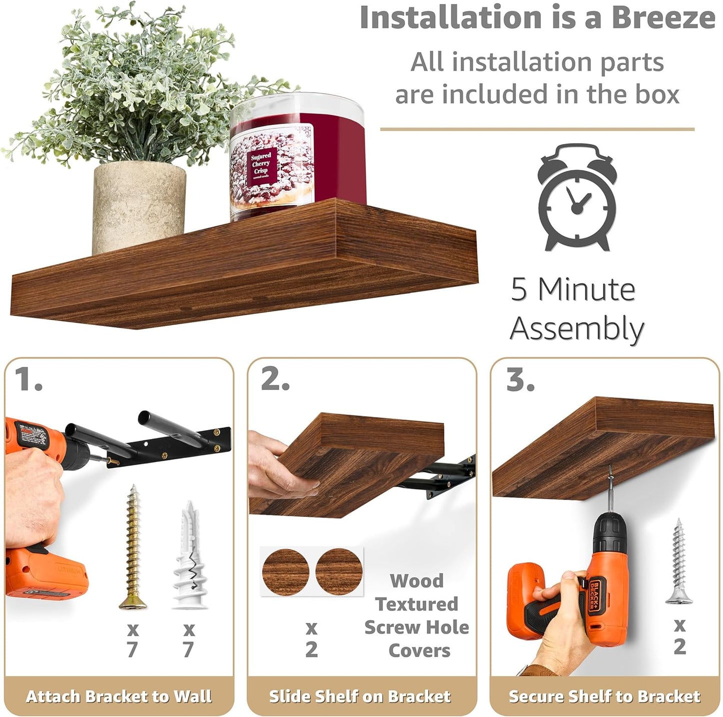 Sorbus Floating Shelves for Wall, Bathroom Shelves Wall Mounted for Kitchen, Bedroom, Living Room