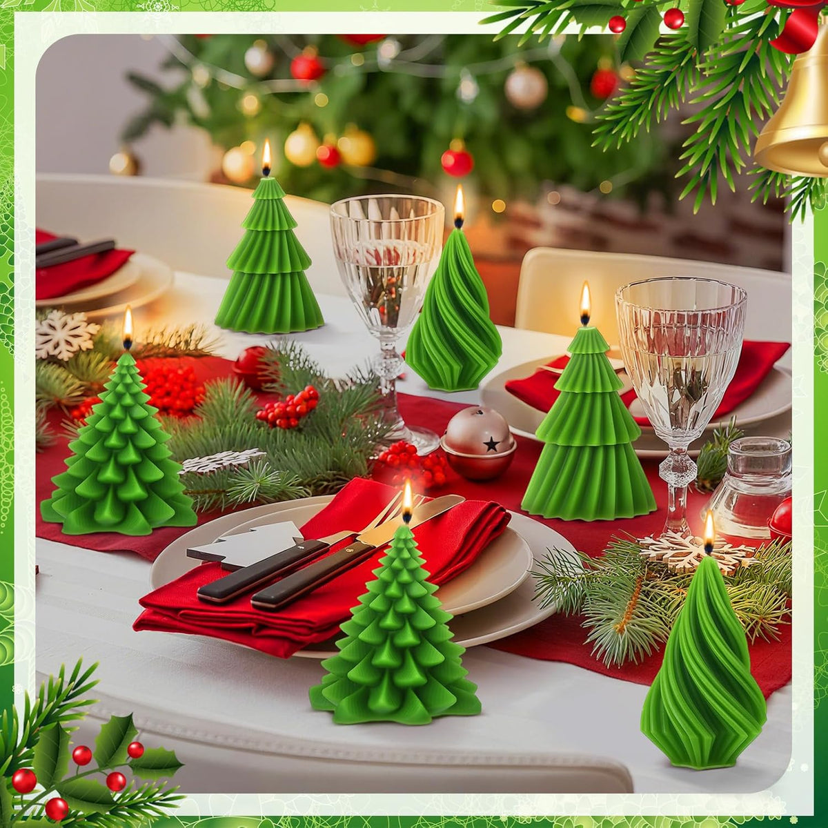 6 Pcs Christmas Tree Shaped Candles Xmas Wax Scented Candles Green Decorative Christmas Tree Gifts