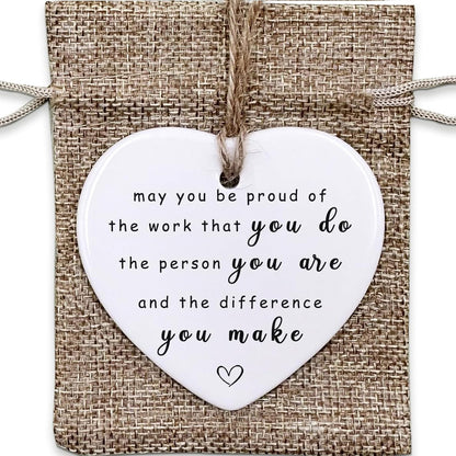 Thank You Ceramic Heart Ornament - May You Be Proud of The Work You Do, Leaving Gift, New Job