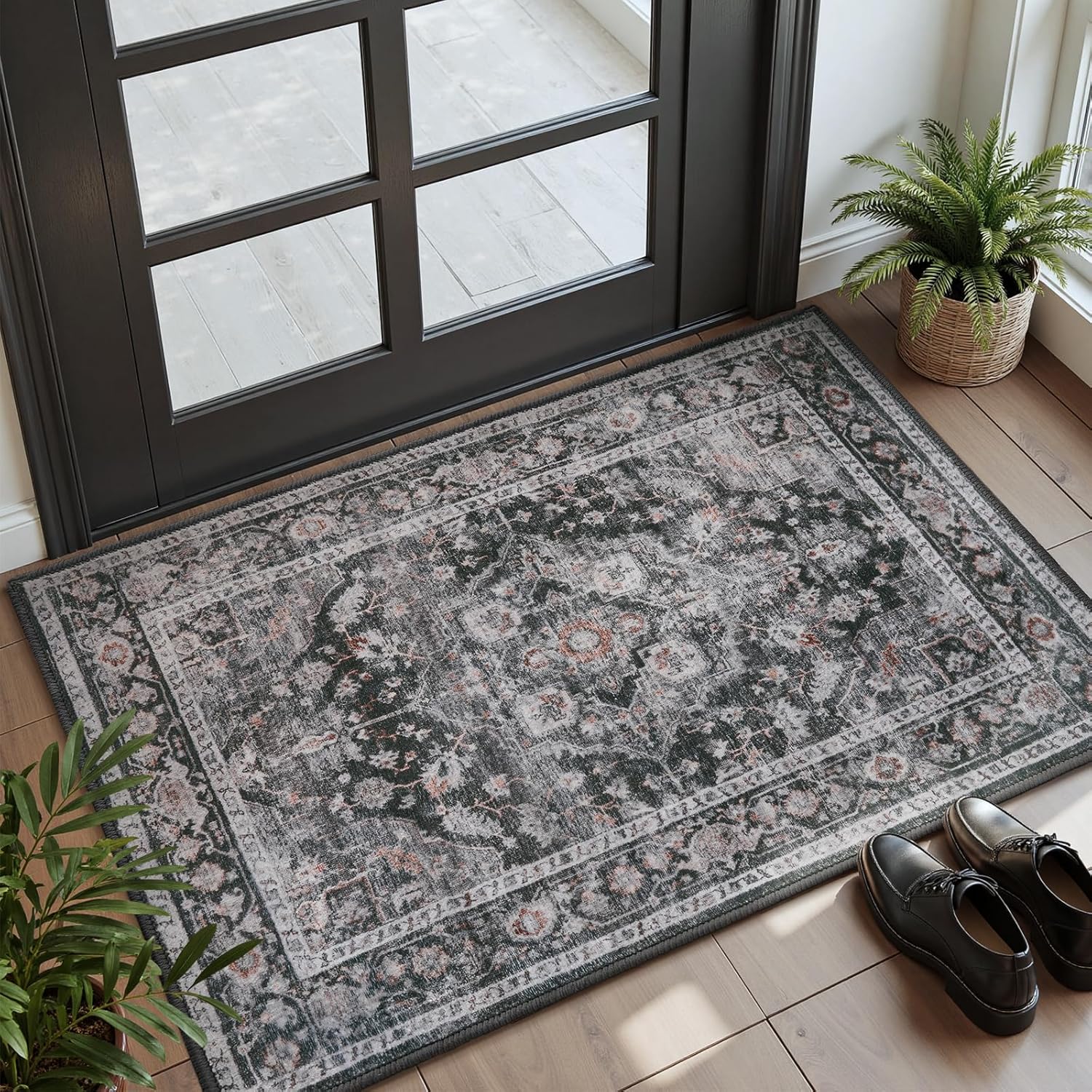 AMOAMI-2X3 Small Rug-Washable Rugs Entryway Mat Indoor-Soft Vintage Non Slip Rugs for Kitchen