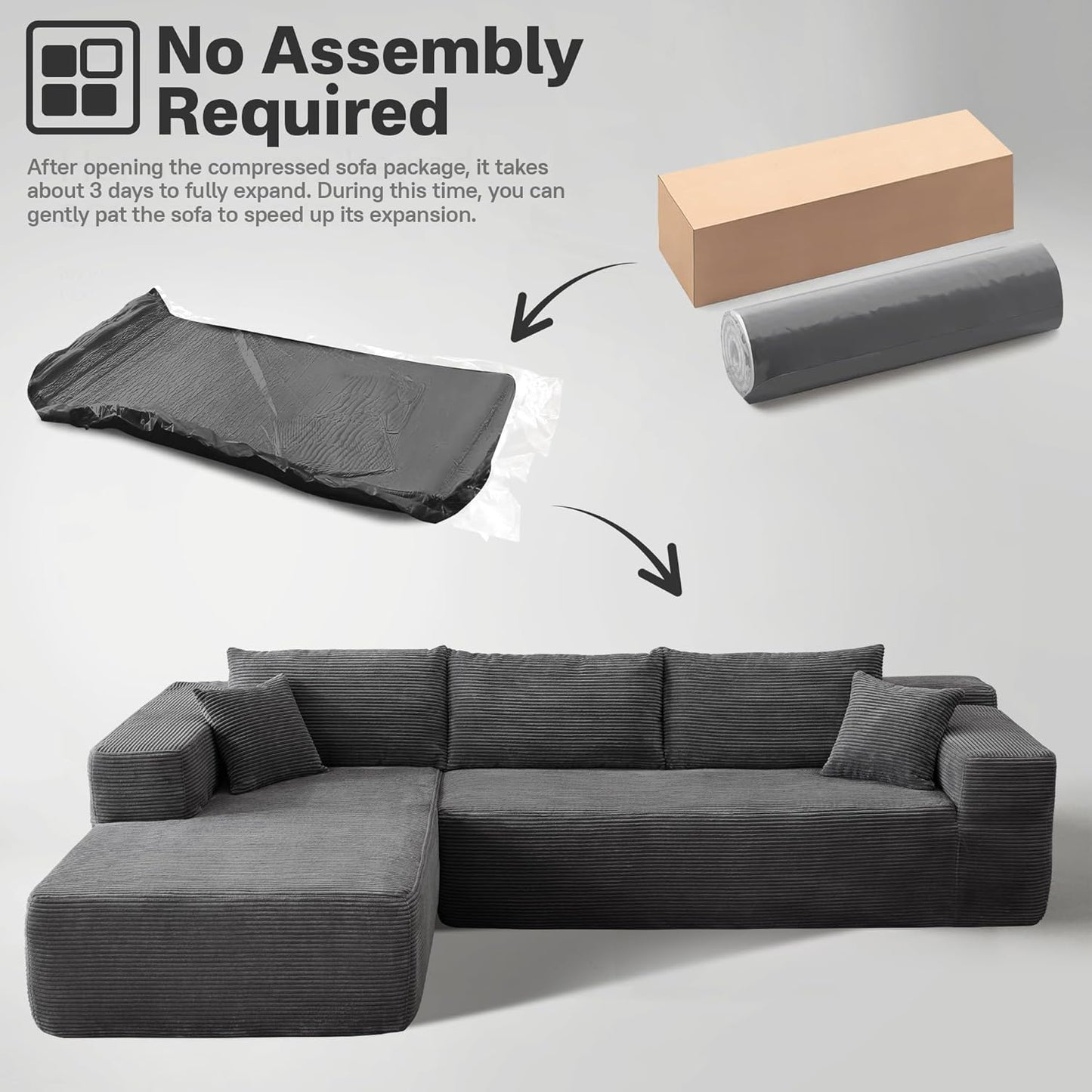 104" Cloud Sectional Couches for Living Room,L Shaped Boneless Couch in A Box,Sleeper Sofa with
