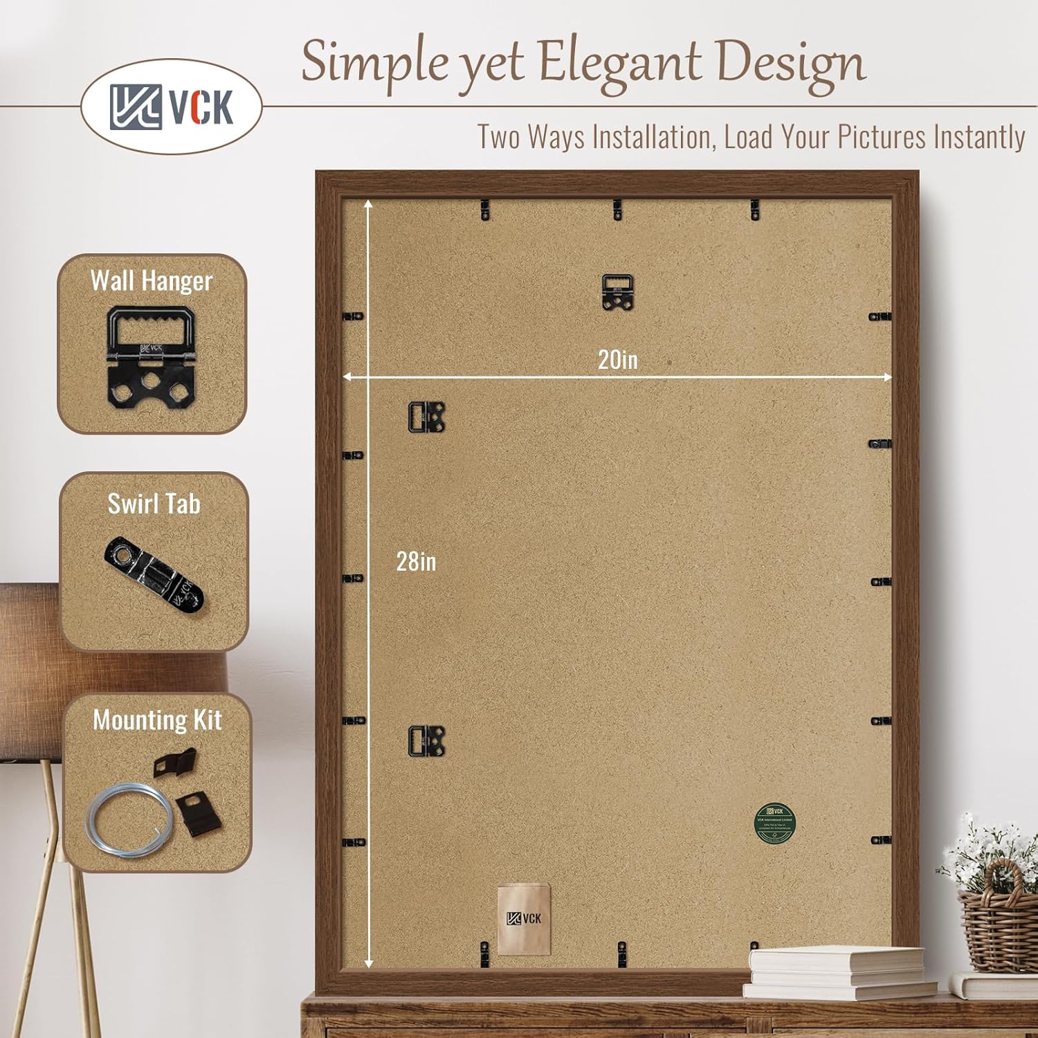 VCK 20x28 Picture Frame 3 Pack, Brown Wood Poster Frame with Exclusive Wood Grain, Wall Mounting