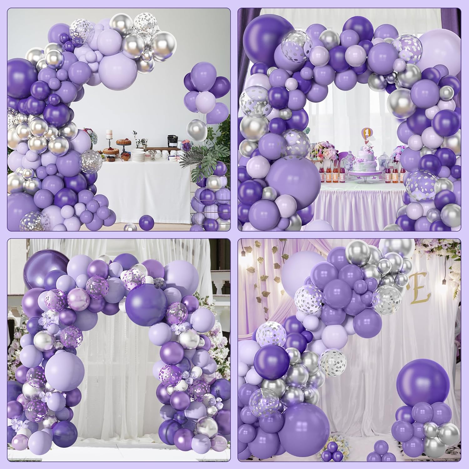 Amandir 153pcs Purple Balloon Garland Arch Kit, Different Sizes 18 12 10 5 inch Lavender Latex