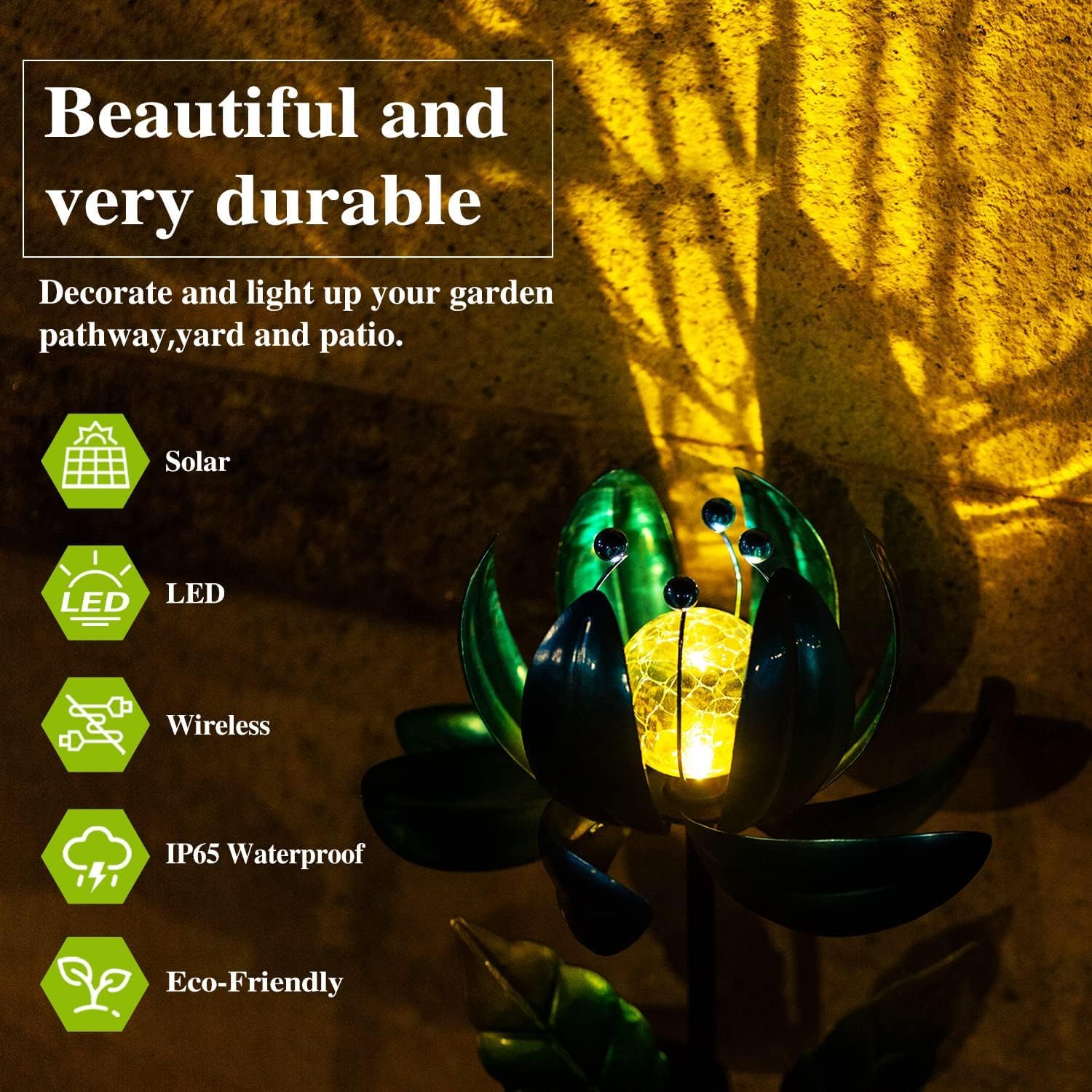 Solar Garden Lights Metal Flower Decor, Colorful Spinning Windmill Lotus Pathway Ligths with LED