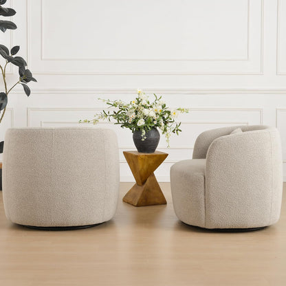 KINWELL 34" Wide Sherpa Swivel Barrel Chairs Set of 2, No Assembly Round Boucle Upholstered Accent