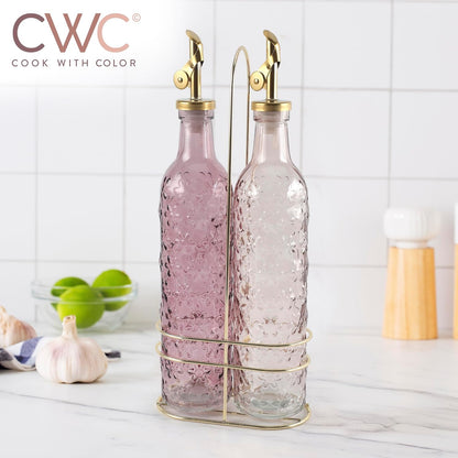 COOK WITH COLOR Glass Olive Oil Bottle Dispenser - 2 Pack- 17oz Oil and Vinegar Cruet - Olive Oil