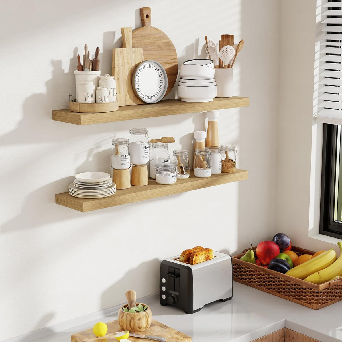 36 Inch Floating Shelves, 8 Inch Deep Floating Shelves for Wall, Hanging Shelf with Invisible