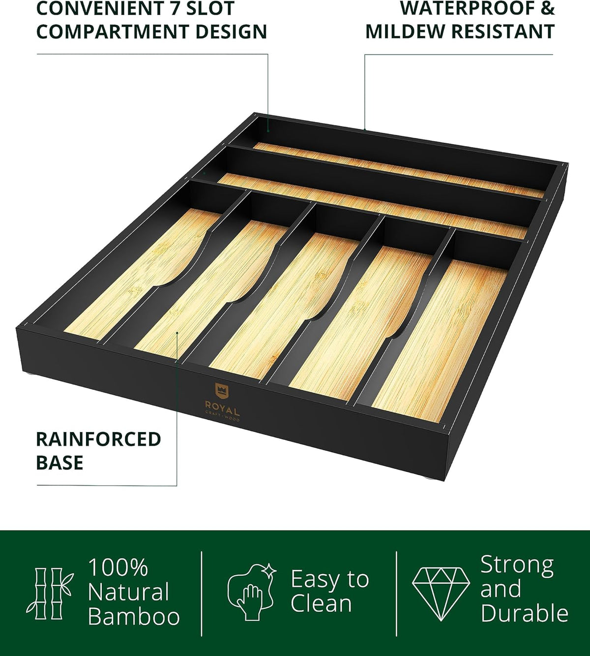 ROYAL CRAFT WOOD Luxury Bamboo Kitchen Drawer Organizer - Silverware Organizer - Utensil Holder and