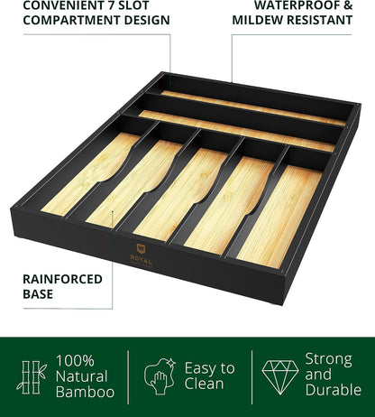 ROYAL CRAFT WOOD Luxury Bamboo Kitchen Drawer Organizer - Silverware Organizer - Utensil Holder and