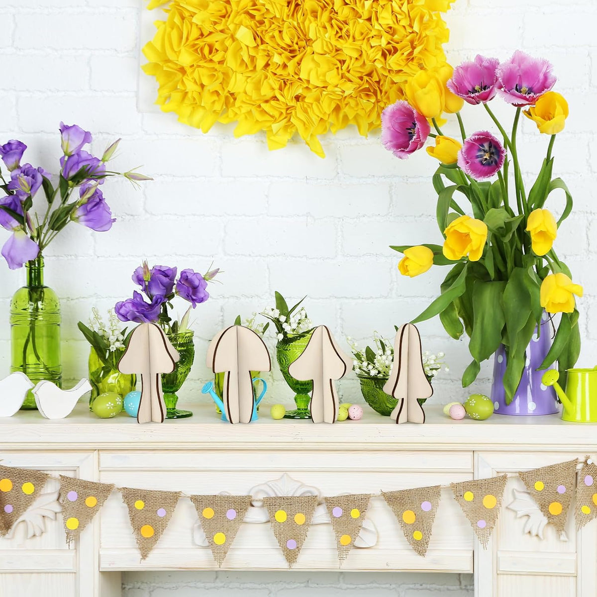 COCHIE DIY 3D Mushroom Spring Wood Crafts to Paint for Kids Adults, Paintable Unfinished Wooden