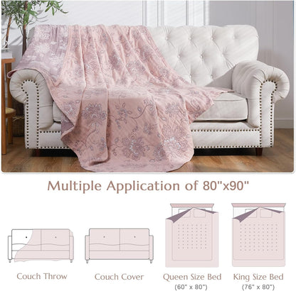 jinchan Boho 100% Cotton Muslin Queen Size 80x90 Inches Blanket Lightweight 4-Layer Quilted Soft