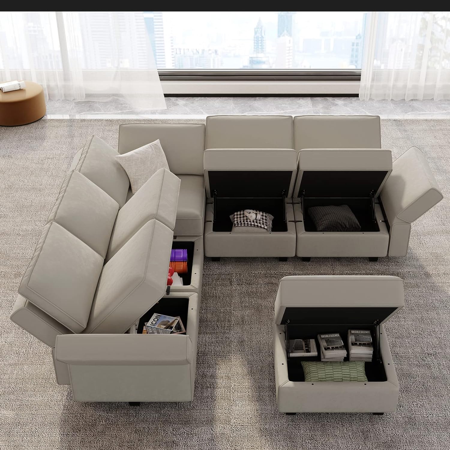 Belffin Modular Sectional Sofa with Storage Seats Velvet L Shaped Corner Couch Convertible