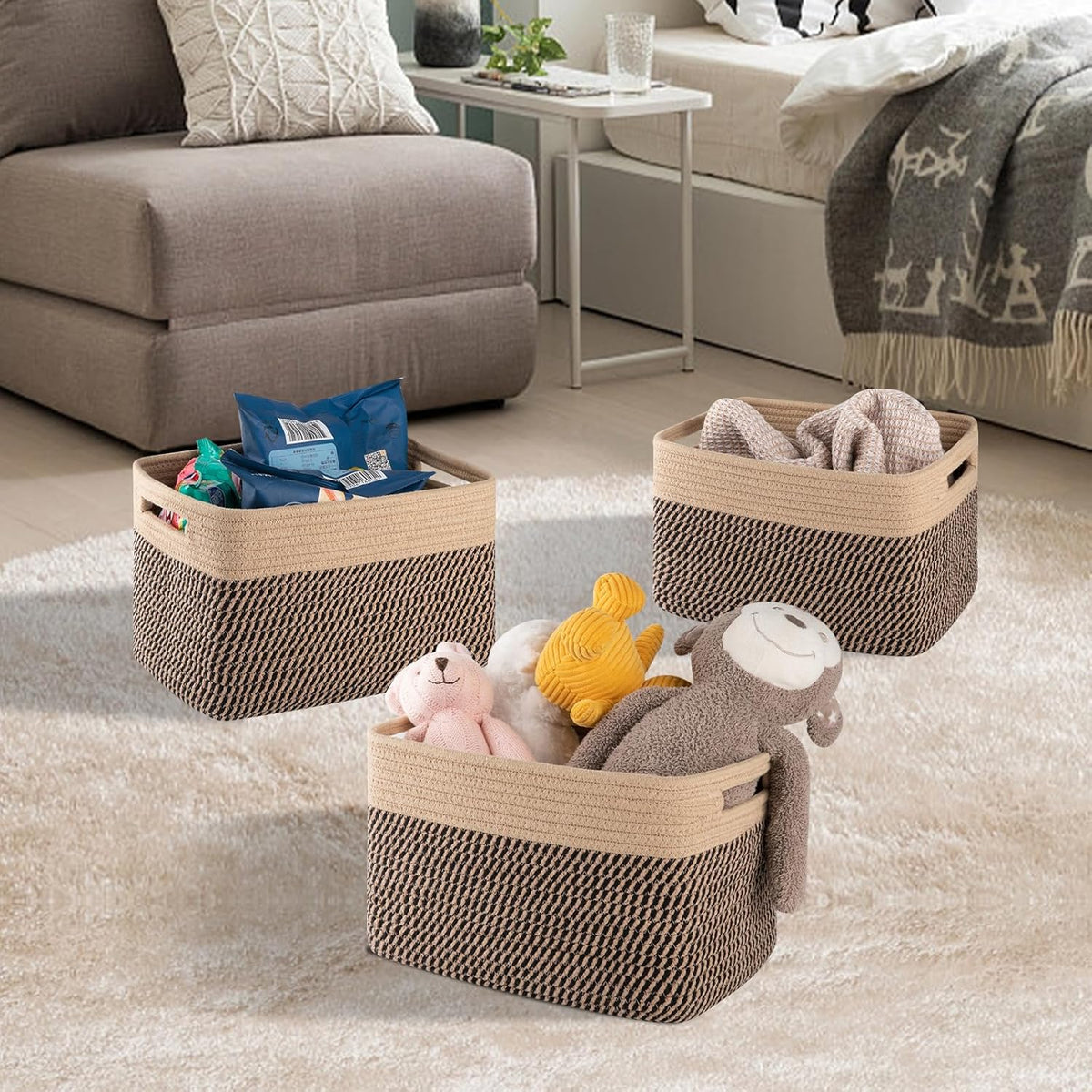 4 Pack Storage Baskets for Organizing, Woven Baskets for Shelves - Perfect for Toys, Books, Towels