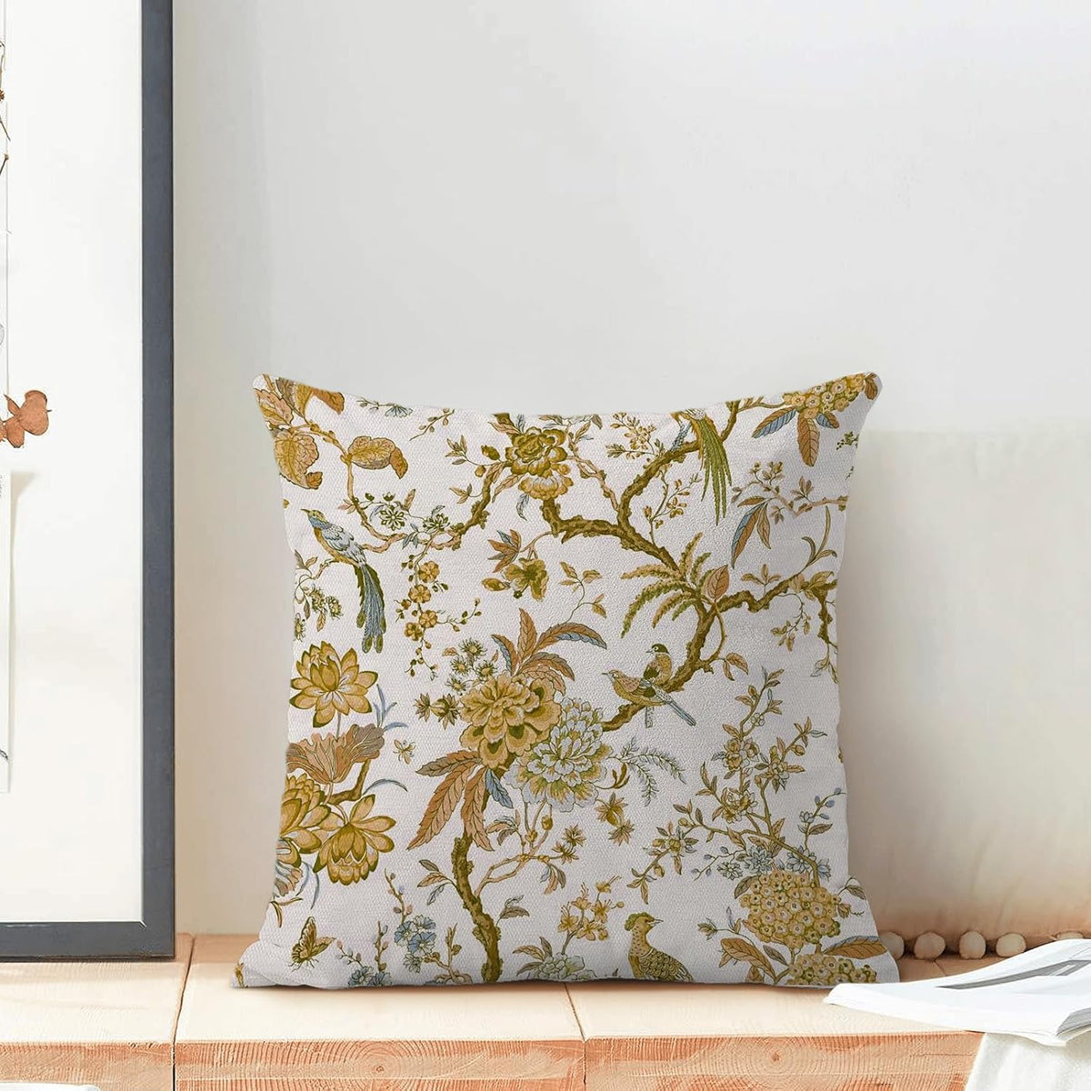 CXMEIFLY Summer Floral Birds Pillow Covers 20 x 20 Inch Set of 2 for Chinoiserie Flowers Spring