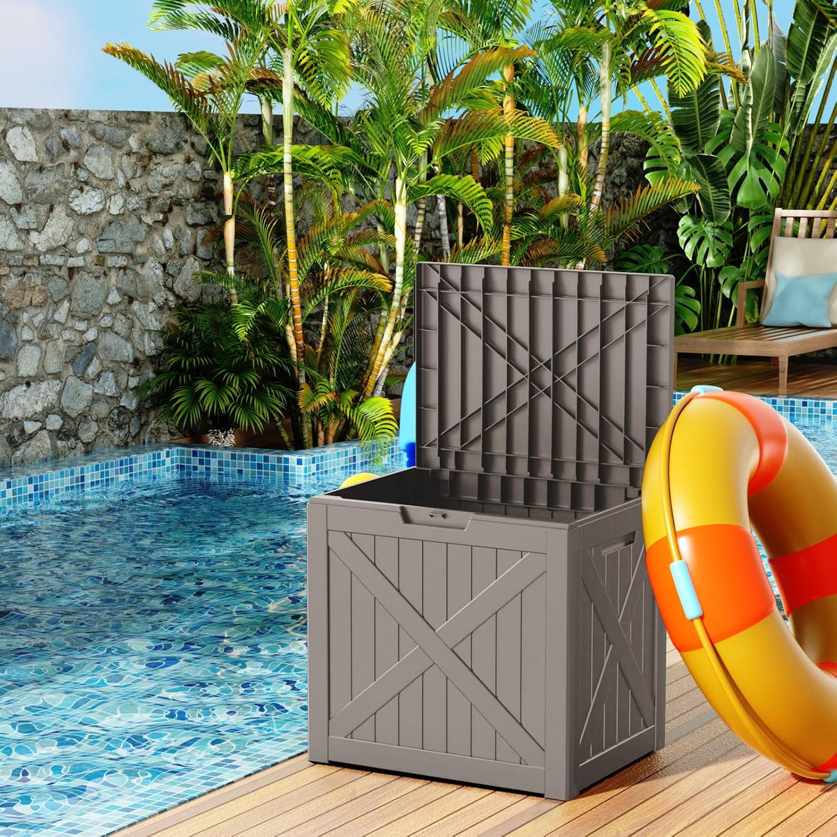 38 Gallon Outdoor Deck Box,Storage Lockable Waterproof Patio Furniture,Garden Tools,Cushions,Pool